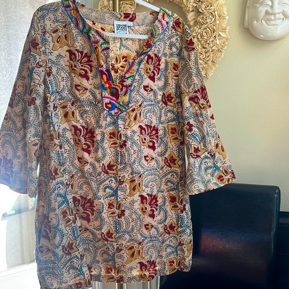 Cotton botanical dyed tunic top dress from India with pockets Large - Picture 1 of 10